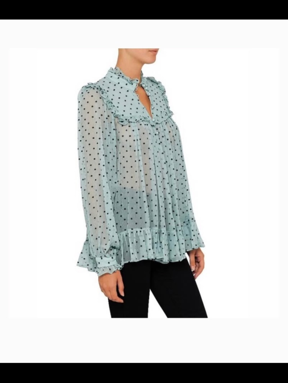 Zimmermann Light Blue Polka Dot Ruffle Blouse
